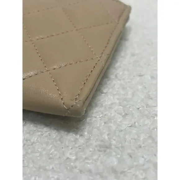 Chanel Beige Quilted Leather Zip Wallet with Authenticity Card - Picture 6 of 6